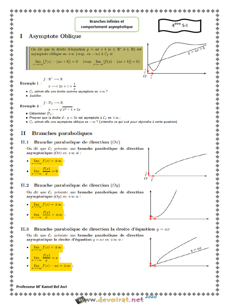Cours - Math - Branches Infinies Et Directions Asymptotiques - Bac ...