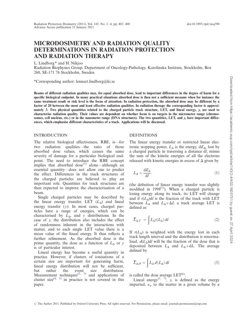Microdosimetry and Radiation Quality | PDF | Absorbed Dose | Radiation