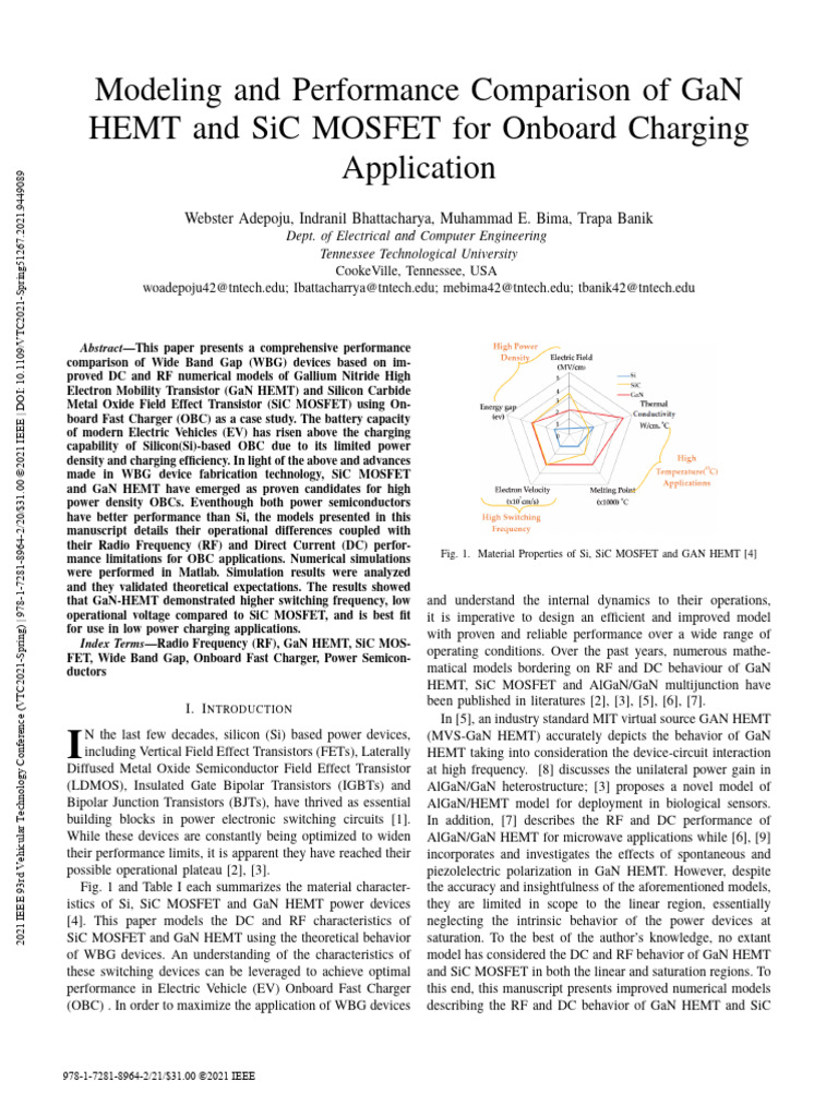 Modeling and Performance Comparison of GaN HEMT and SiC MOSFET For ...