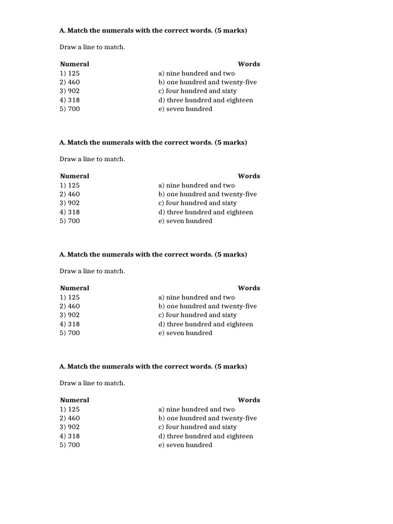 Worksheet Match Numbers | PDF