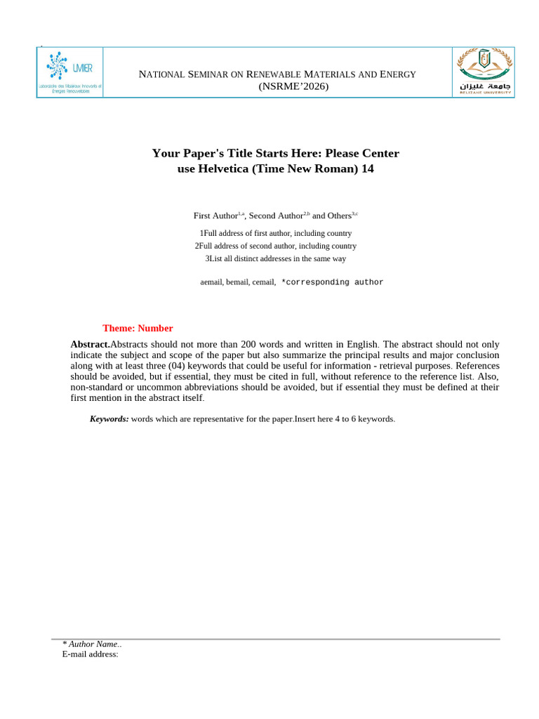 Abstract Template NSRME 2026 | PDF