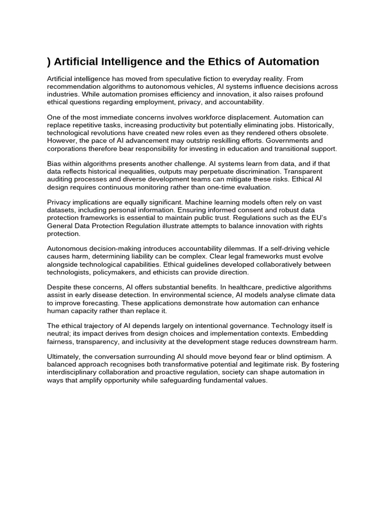 Artificial Intelligence and The Ethics of Automation | PDF | Artificial ...