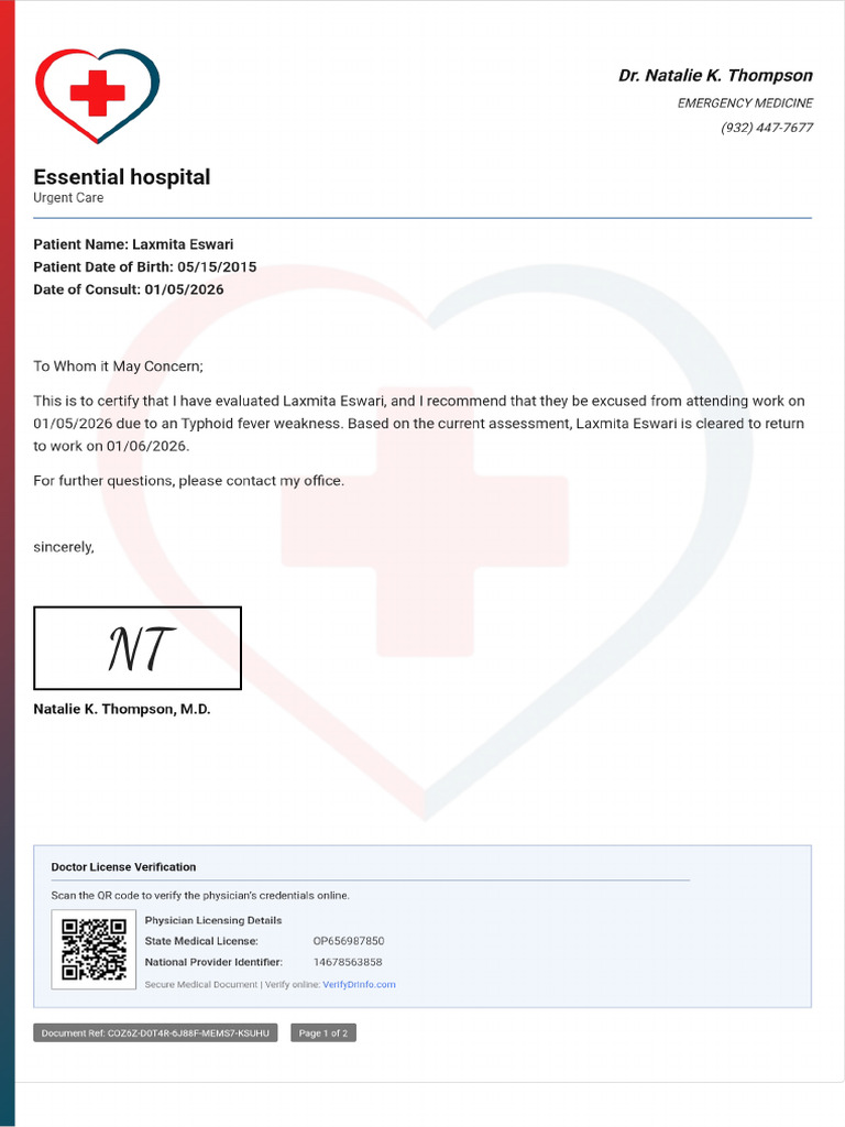 Doctor Note With Signature | PDF