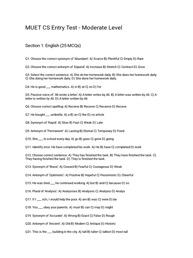 MUET CS Moderate English Section Complete | PDF
