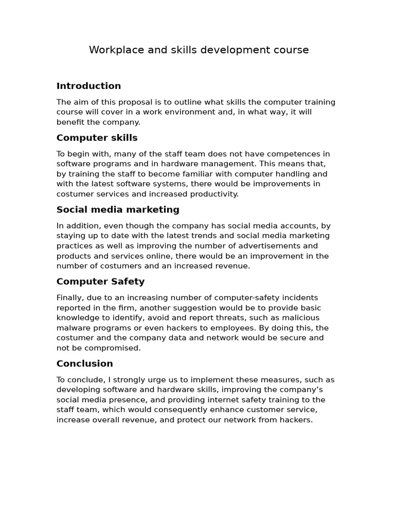 Workplace and Skills Development Course | PDF