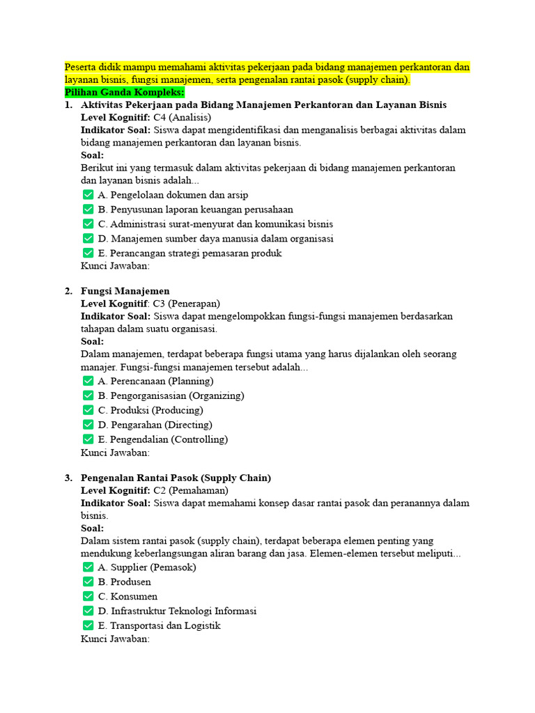 Soal Pilihan Ganda Kompleks-1 | PDF