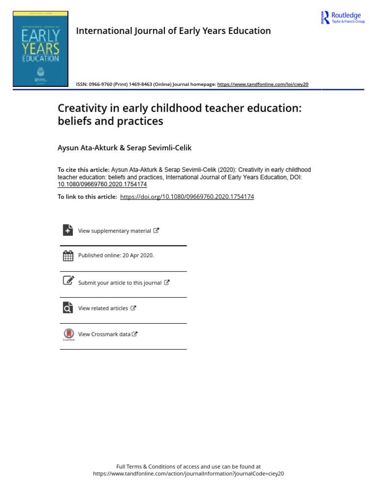 Creativity in Early Childhood Teacher Education: Beliefs and Practices ...
