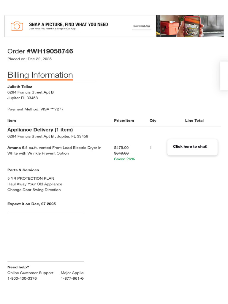 Dryer - The Home Depot - Order Confirmation | PDF