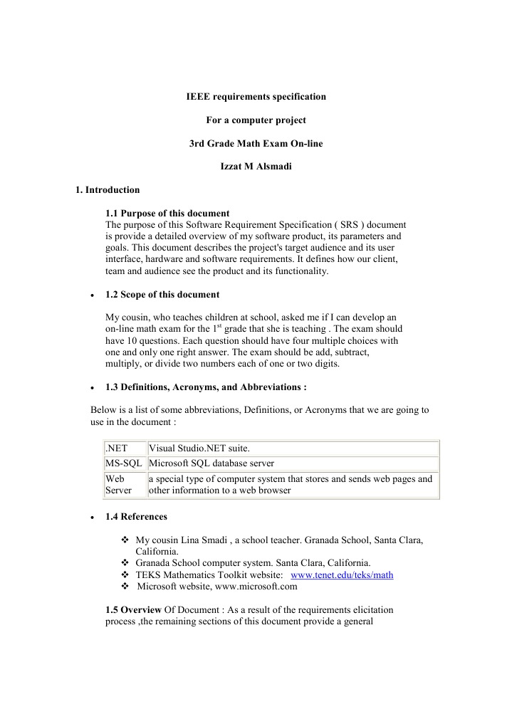 Simple Requirement Specification Example PDF Test (Assessment