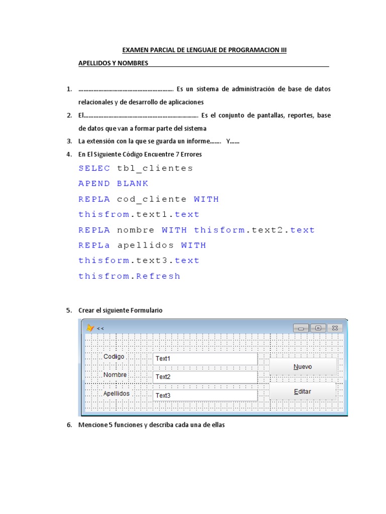 Examen Parcial de Lenguaje de Programacion III | PDF