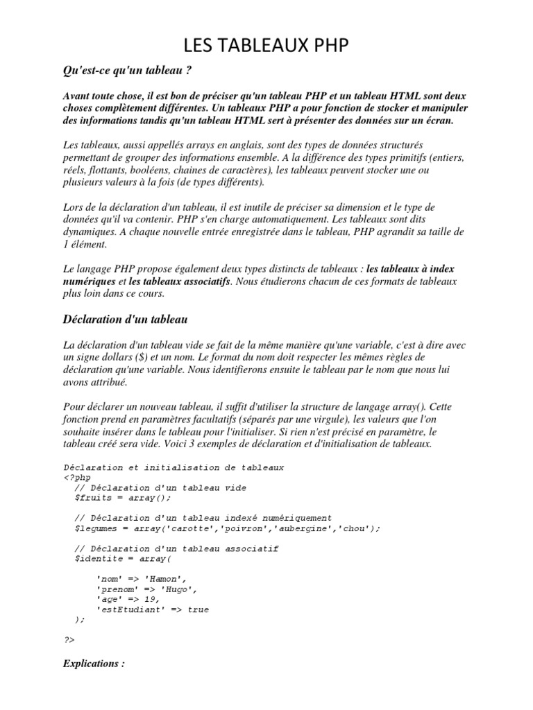 Tableaux PHP | PDF
