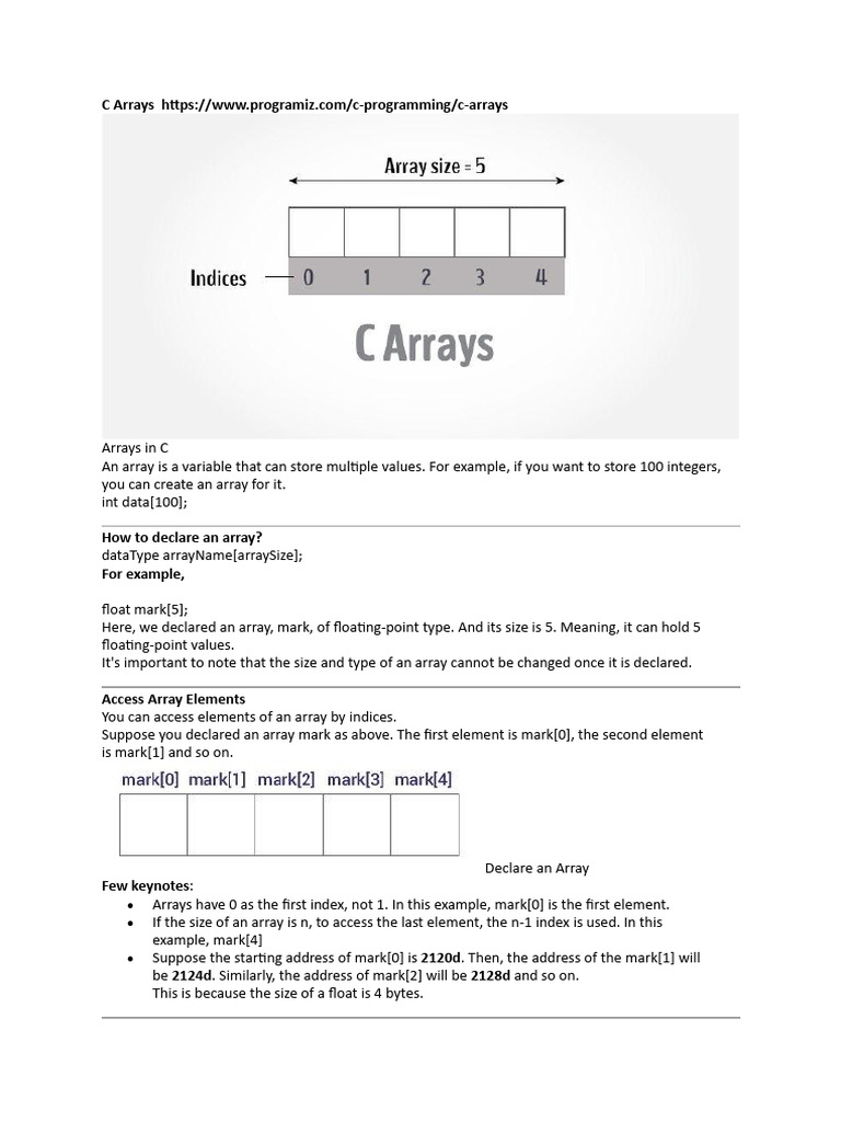 C Programming Arrays (Programiz) | PDF | Integer (Computer Science ...
