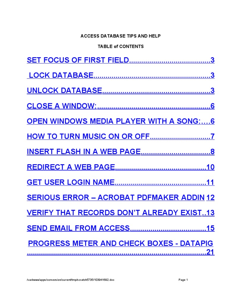 Access Tips | PDF | Filename | C (Programming Language)
