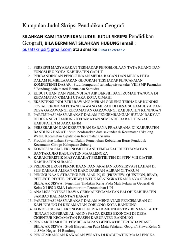 Kumpulan Judul Skripsi Pendidikan Geografi