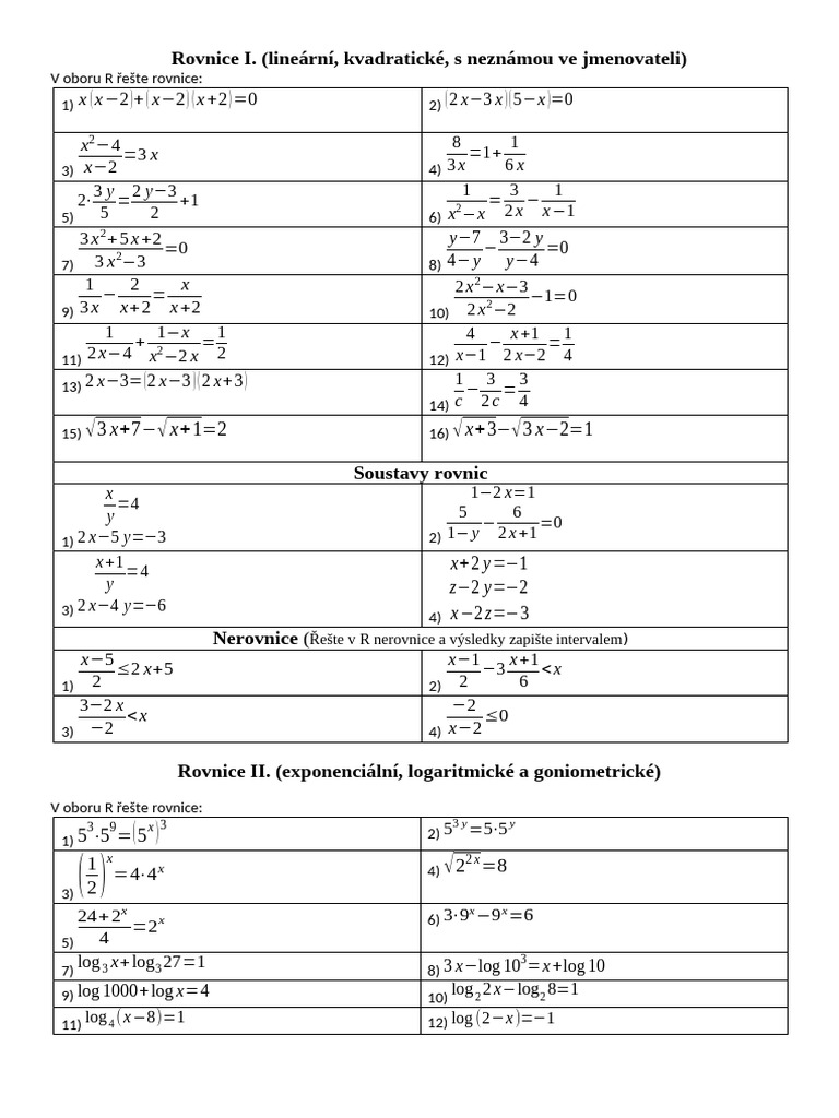 3.rovnice A Nerovnice (Maturita) | PDF