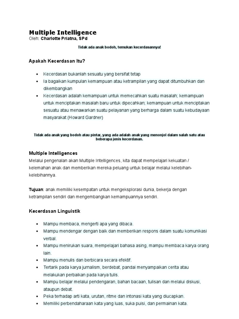 Multiple Intelligence 1 | PDF