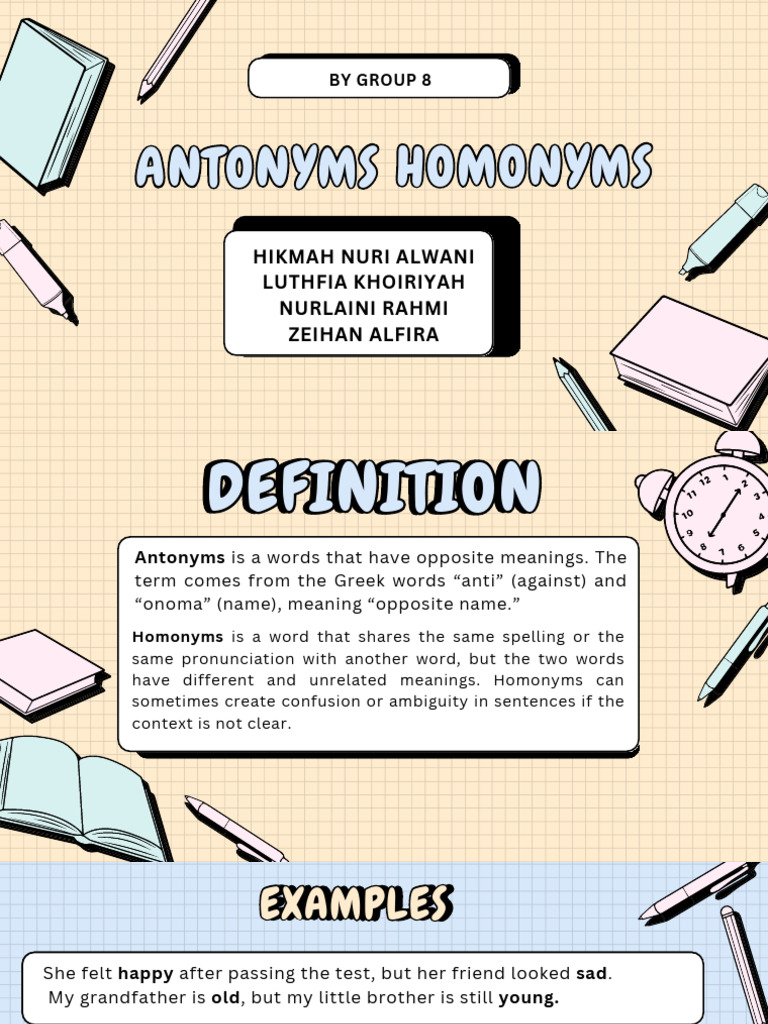 Group 8 Antonyms and Homonyms | PDF | Lexical Semantics | Lexicology