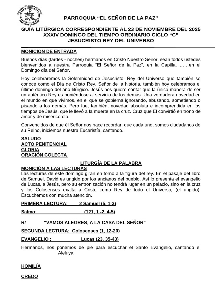 Monición Domingo 23 de Noviembre 2025 Xxxiv Del T. O. Ciclo C ...