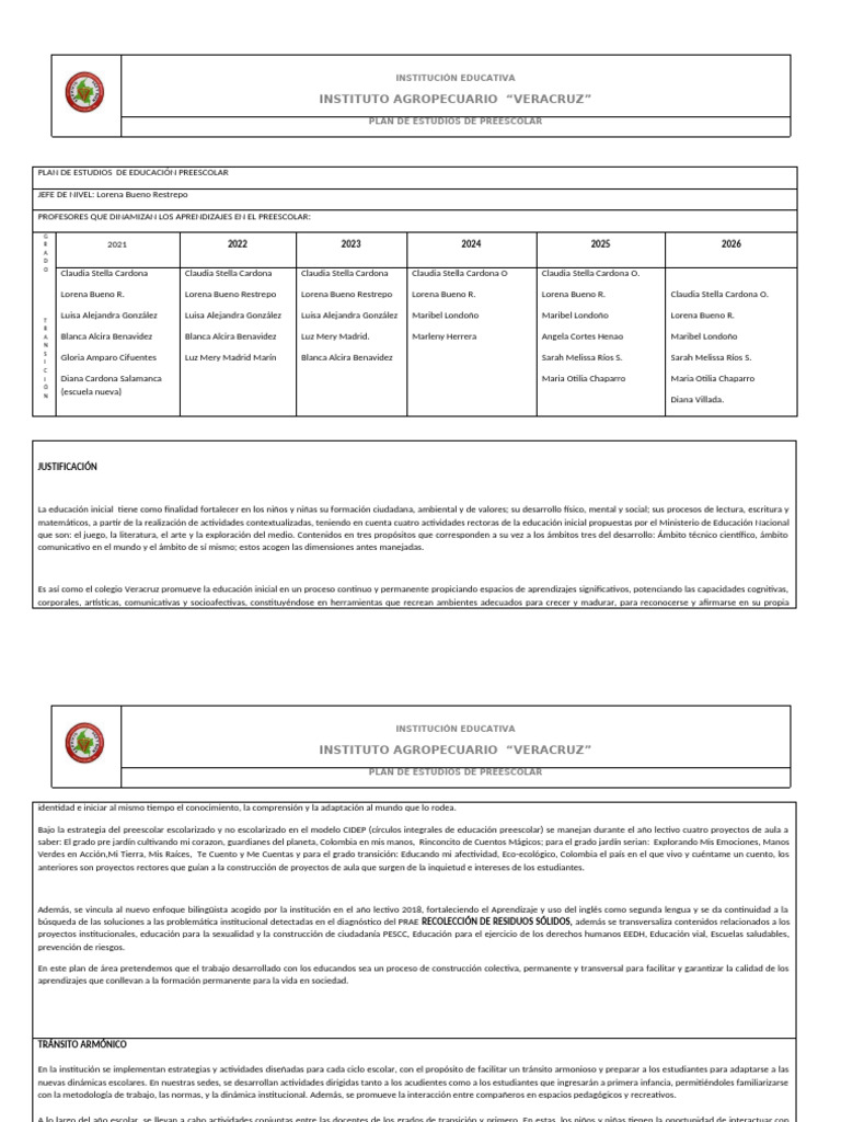 Plan de Estudios de Preescolar 2026 | PDF | Educación de la primera ...