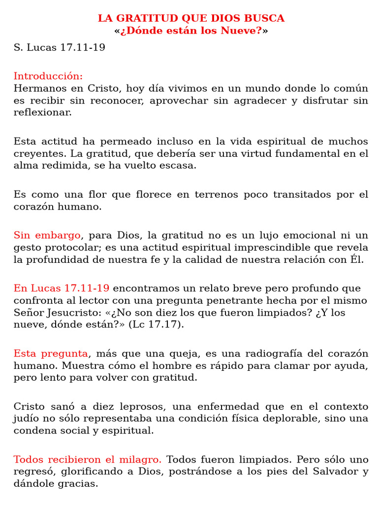 La Gratitud Que Dios Busca | PDF | Jesús | Fe