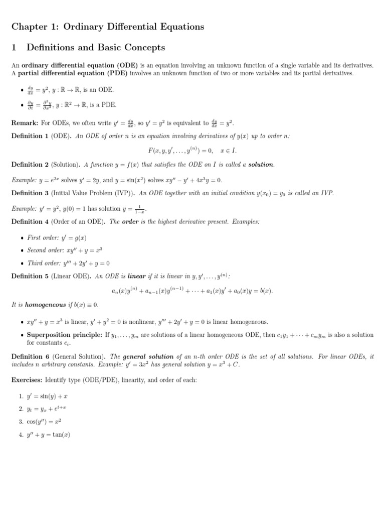 Chapter 1 - Ordinary Differential Equations | PDF | Ordinary ...
