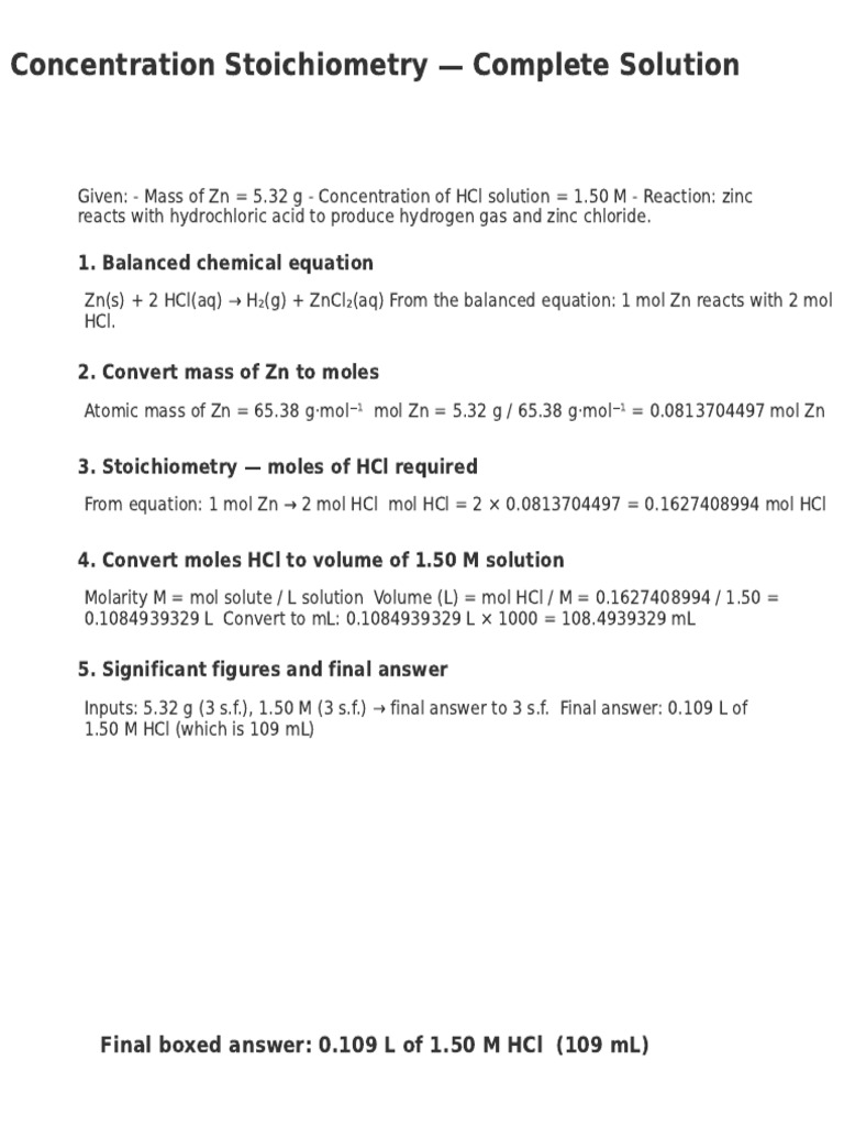 Stoichiometry Solution | PDF
