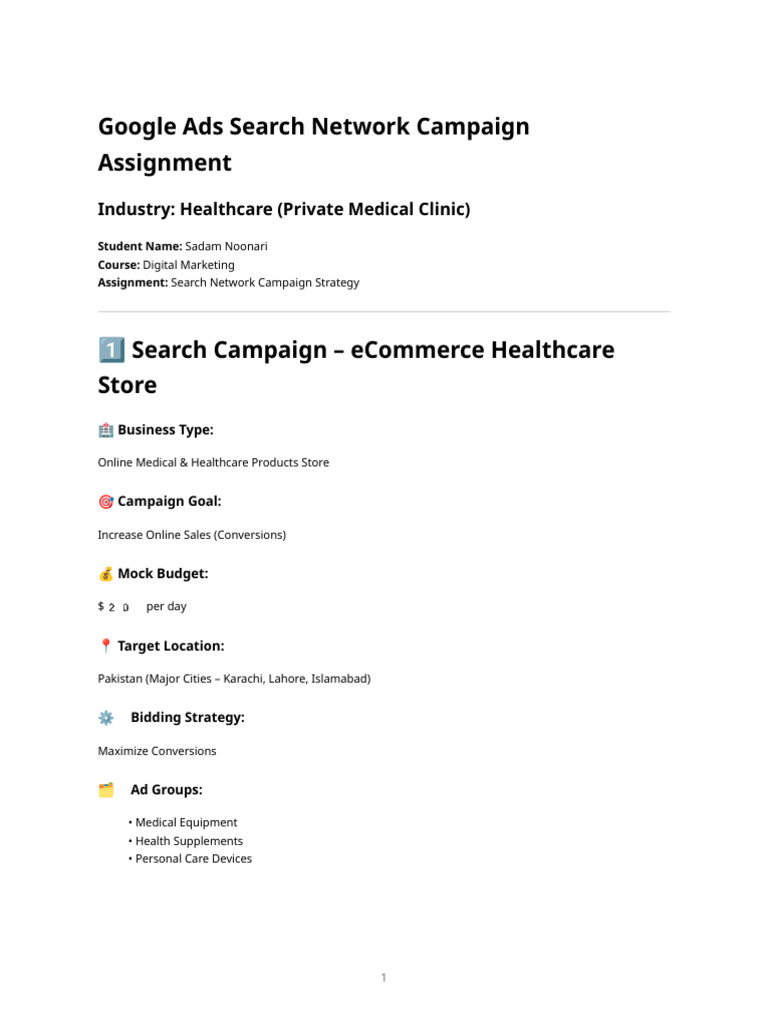 Google Ads Healthcare Assignment | PDF