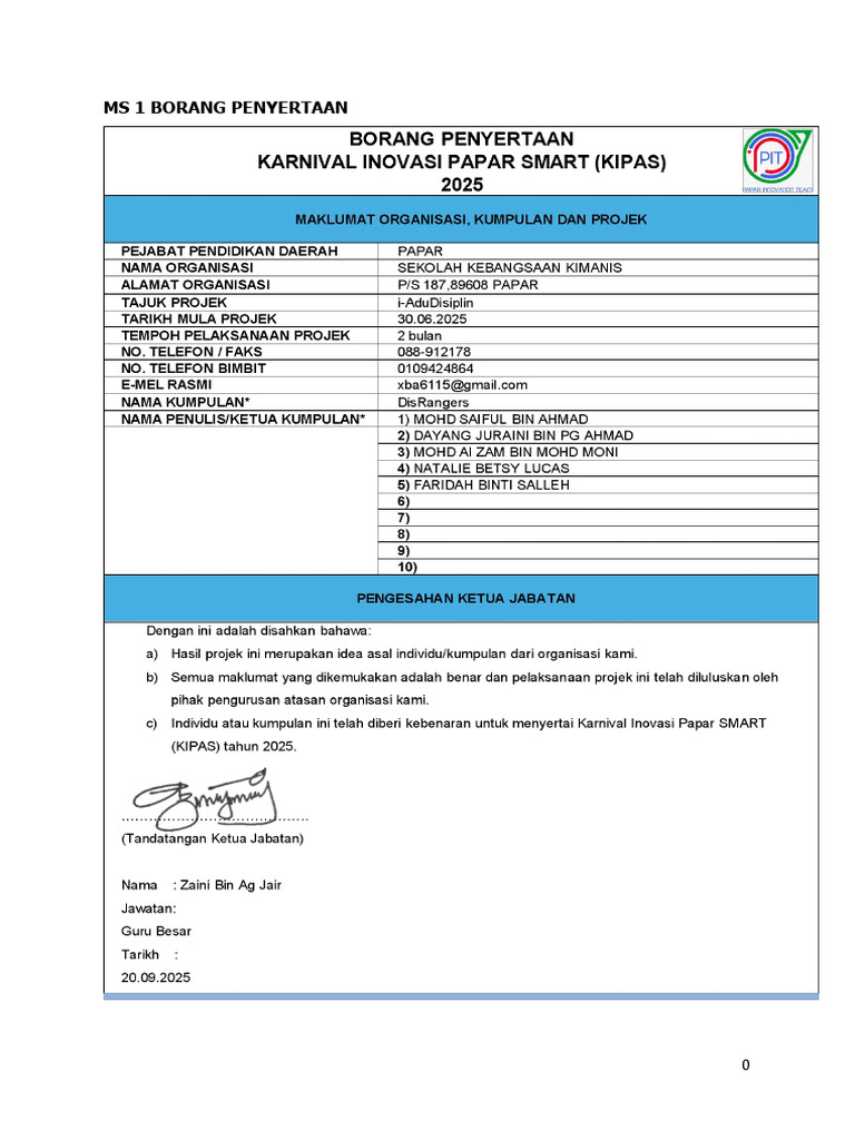 Zon 6, Mohd Saiful & Team Dis Rangers, SK Kimanis, Aplikasi I ...