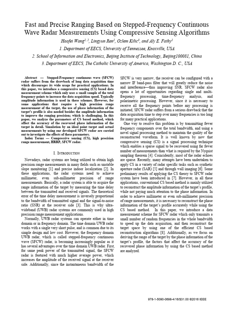 Fast and Precise Ranging Based On Stepped-Frequency Continuous Wave ...