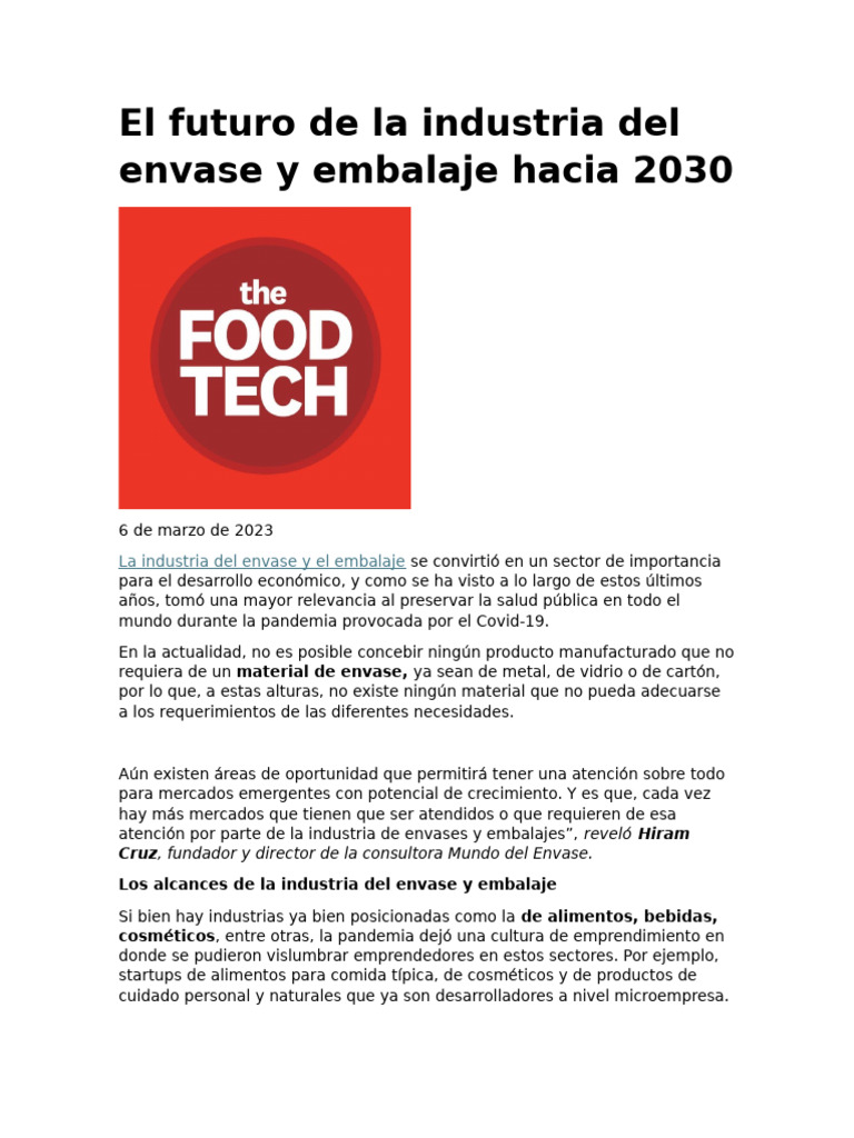 El Futuro de La Industria Del Envase y Embalaje Hacia 2030 | PDF ...
