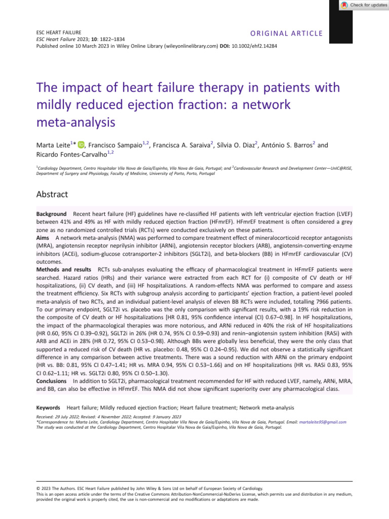 ESC Heart Failure - 2023 - Leite - The Impact of Heart Failure Therapy ...