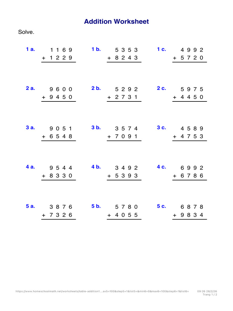 Addition Worksheet 3 | PDF