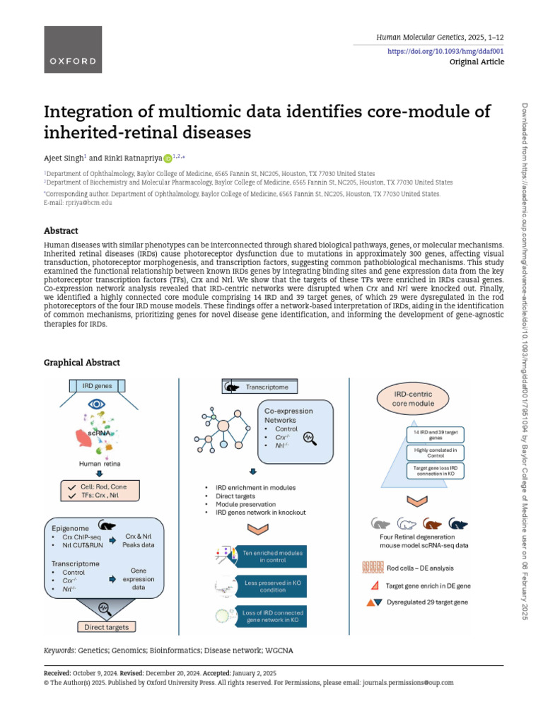 HMG 2025 Ird | PDF | Retina | Gene Expression