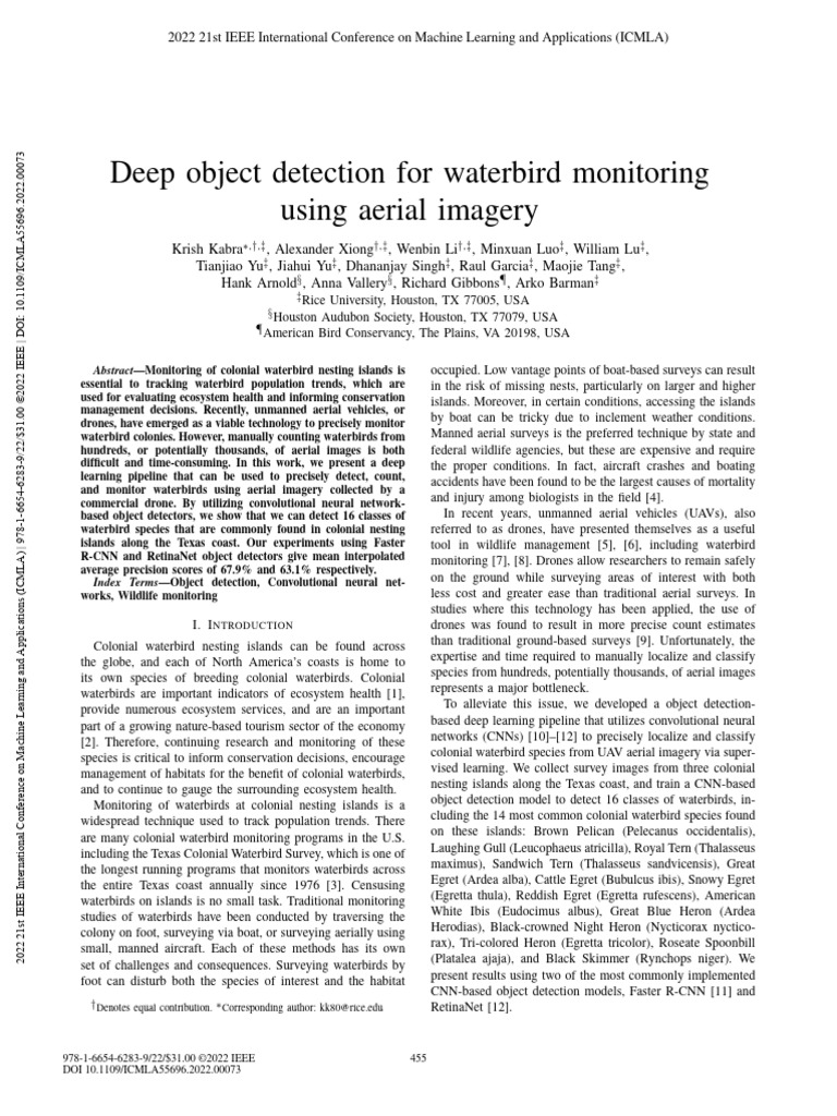 Deep Object Detection For Waterbird Monitoring Using Aerial Imagery | PDF
