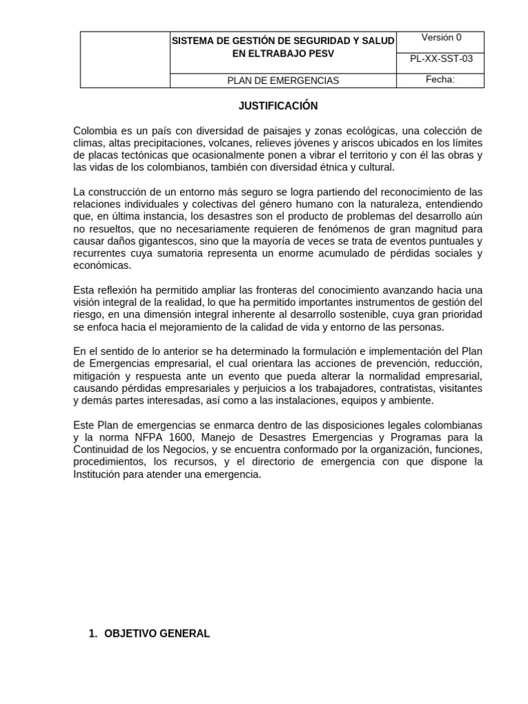 5.1.1 Plan de Emergencias | PDF | Riesgo | Valores