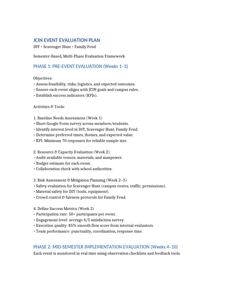 Evaluation Plan | PDF | Performance Indicator | Evaluation