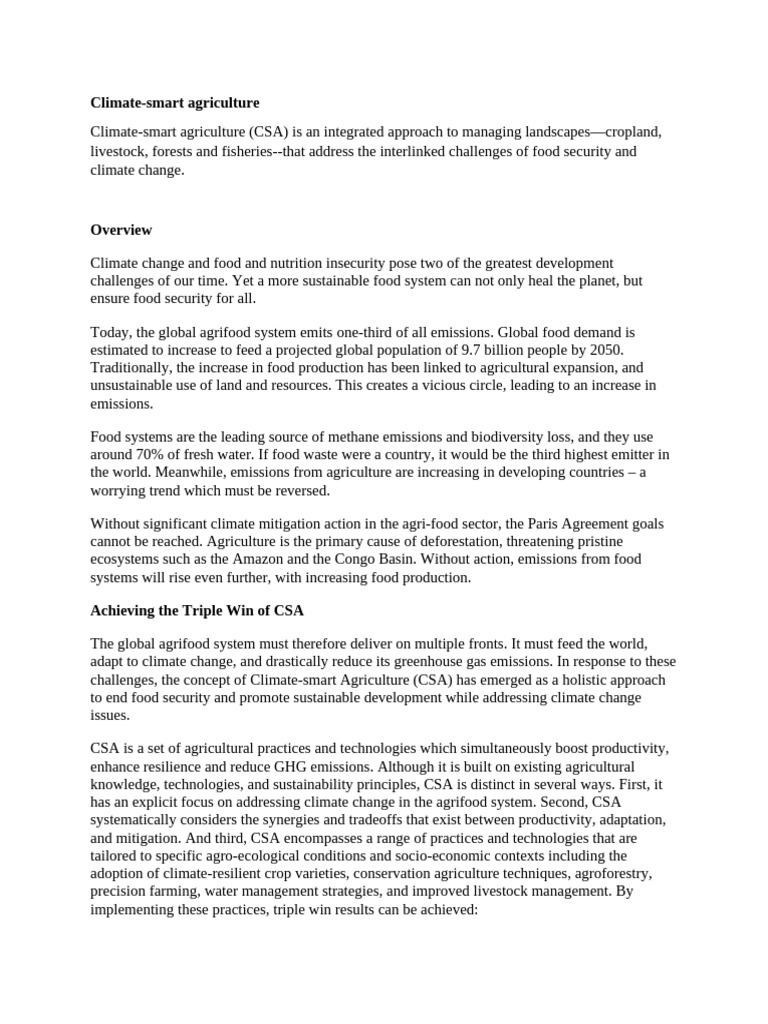 Climate Smart Agriculture | PDF | Agriculture | Climate Change Mitigation