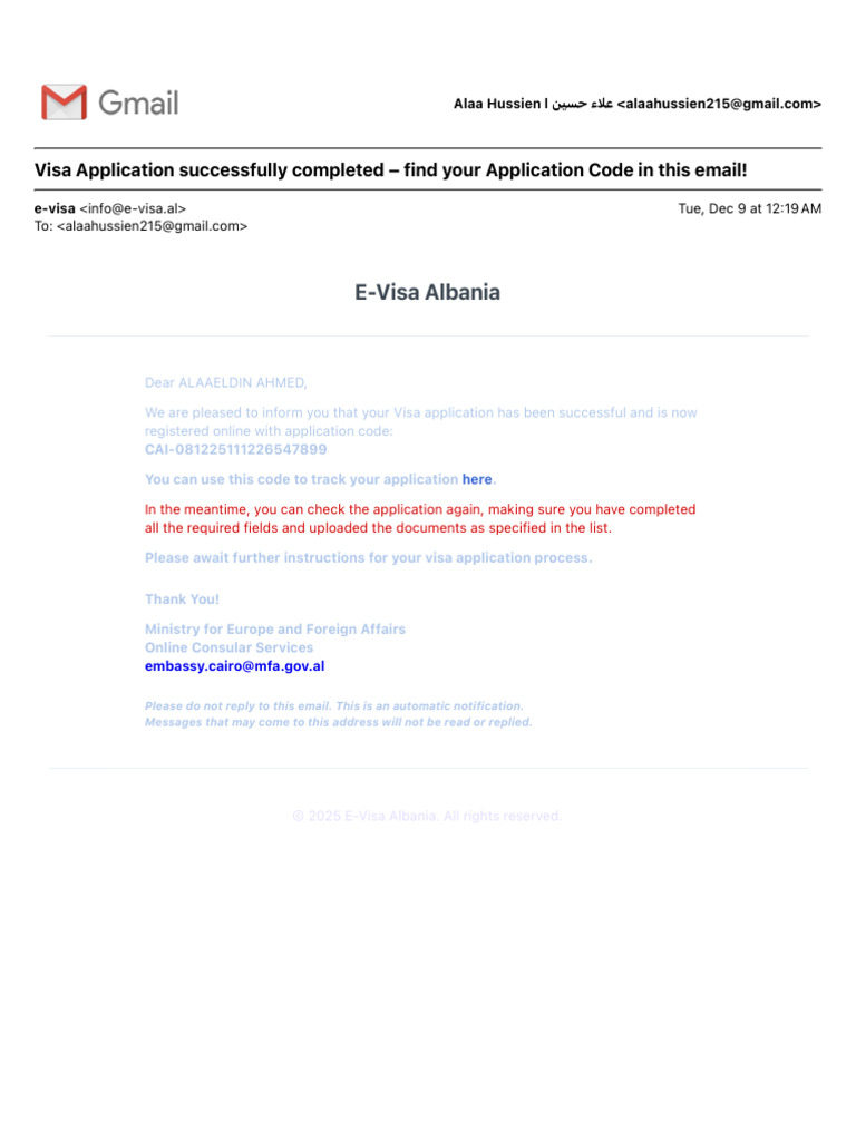 Visa Application Successfully Completed - Find Your Application Code in ...