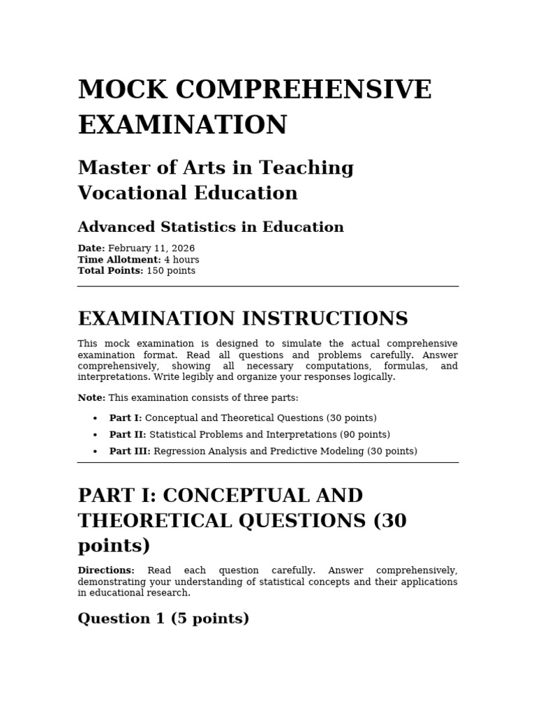 Mock Comprehensive Examination | PDF | Statistics | Applied Mathematics