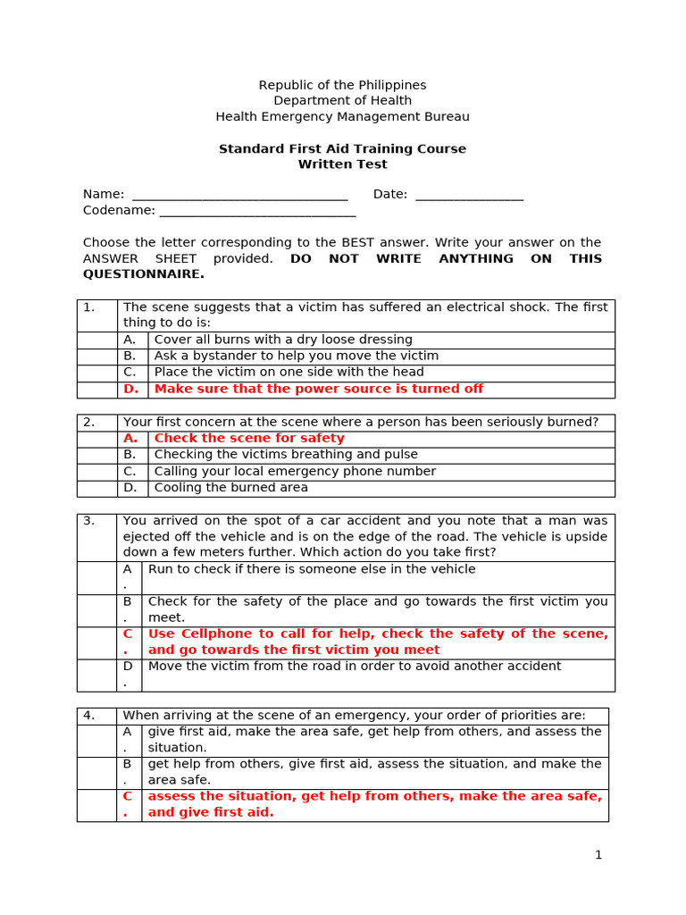 SFA Latest Pre and Post Test Sfa With Answers 1 | PDF | First Aid ...