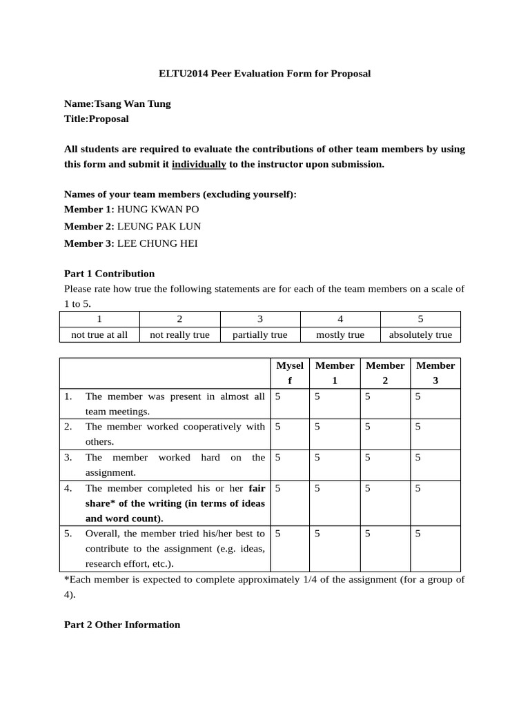 ELTU2014 Peer Evaluation Form For Proposal 2 | PDF