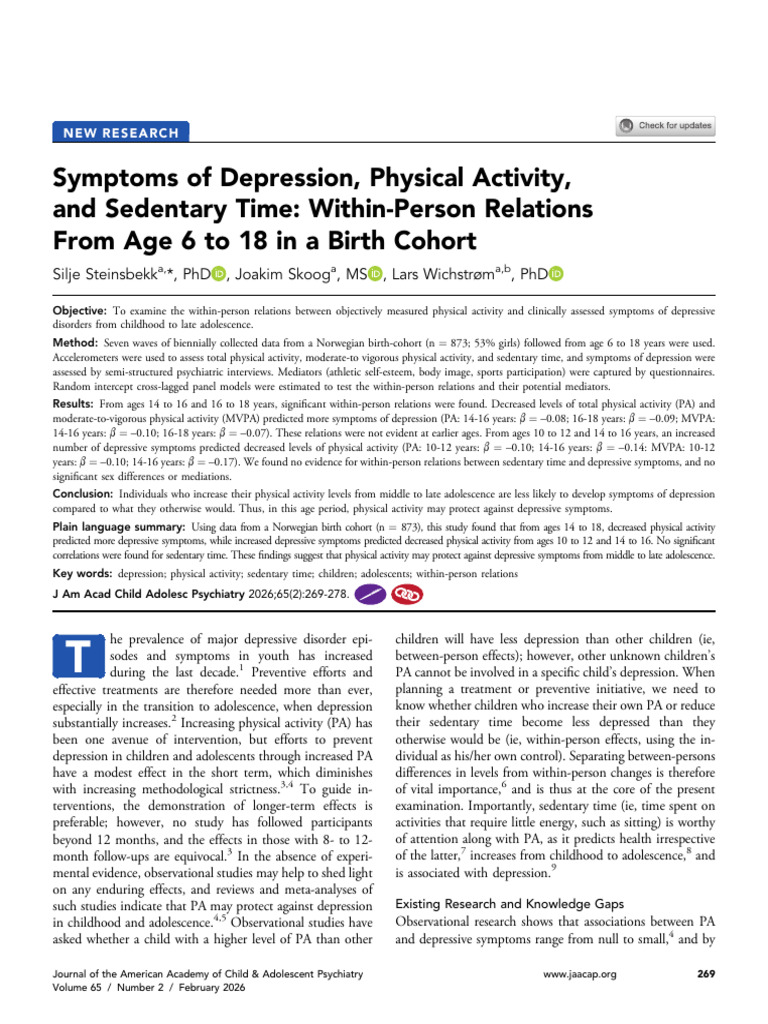 Symptoms of Depression, Physical Activity, and Sed | PDF | Major ...