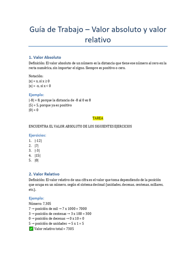 Guia Valor Absoluto Relativo | PDF