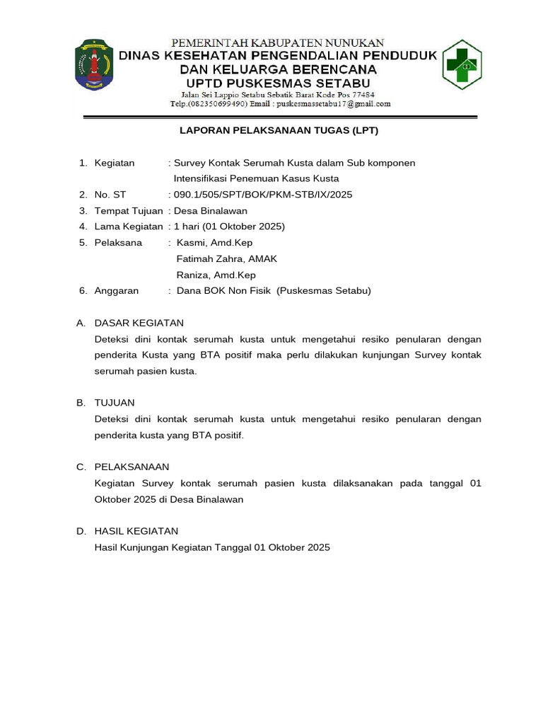 LPT Kunjungan Rumah Kusta Desa Binalawan | PDF