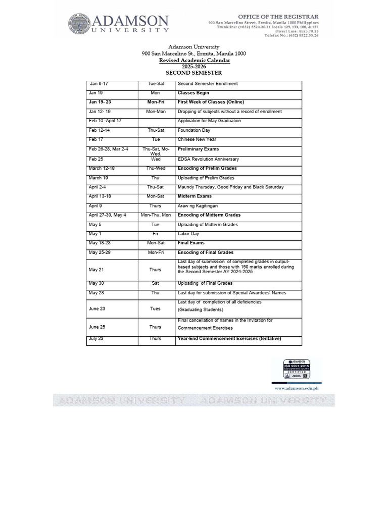 Revised Academic Calendar 2nd Sem and MYT SY 2025 2026 2.0 | PDF