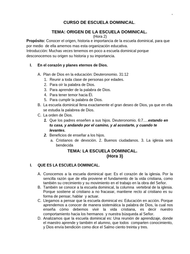 Contenido Del Curso de Escuela Dominical Imprimir 075407 | PDF ...