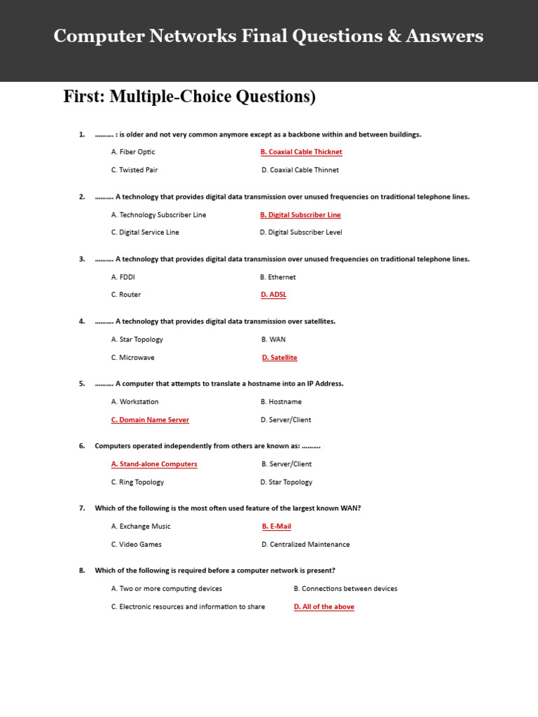 Computer Networks Final (Solved) | PDF | Network Topology | Computer ...