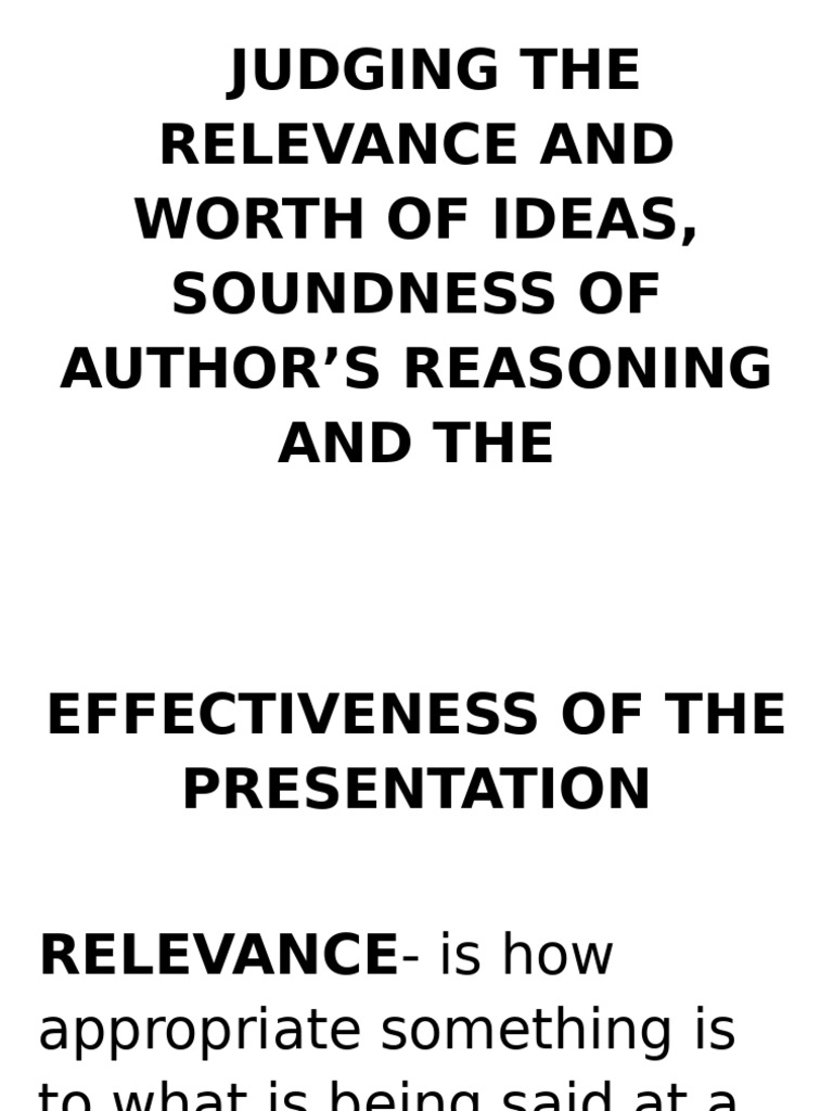 Judging The Relevance and Worth of Ideas | PDF