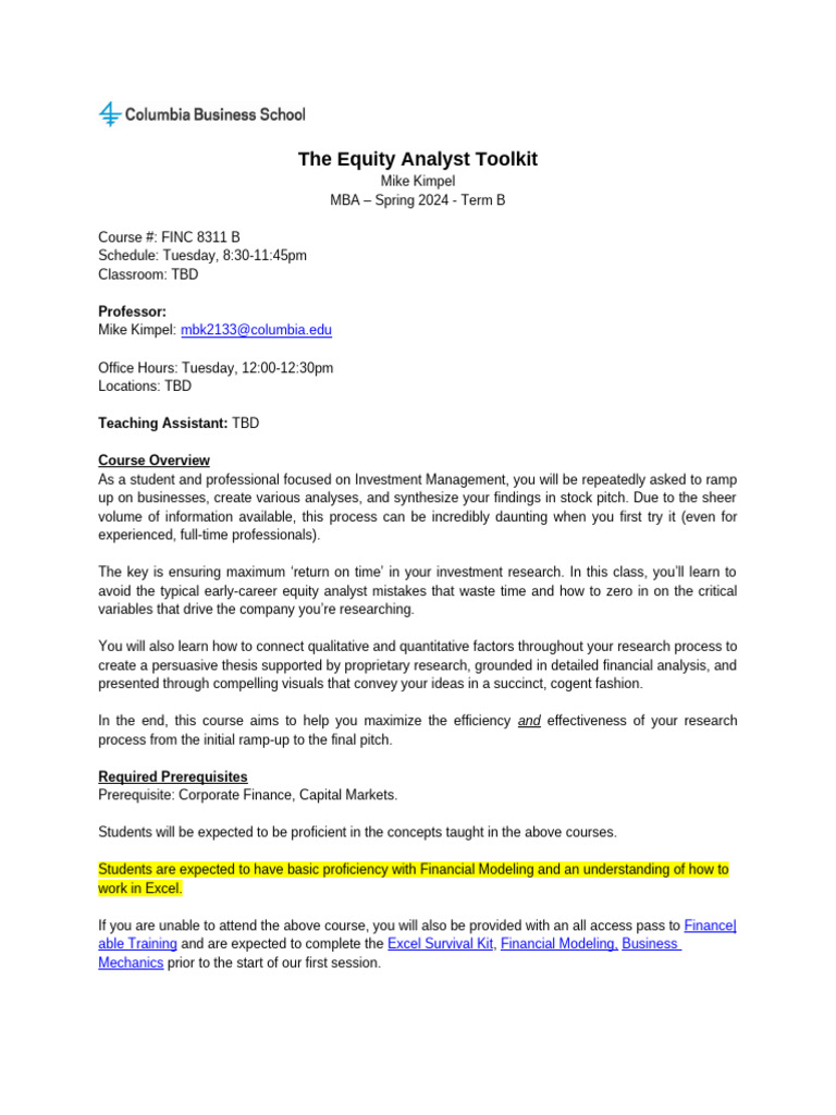 The Equity Analyst Toolkit Spring 2024 v10.31.23 | PDF | Market ...