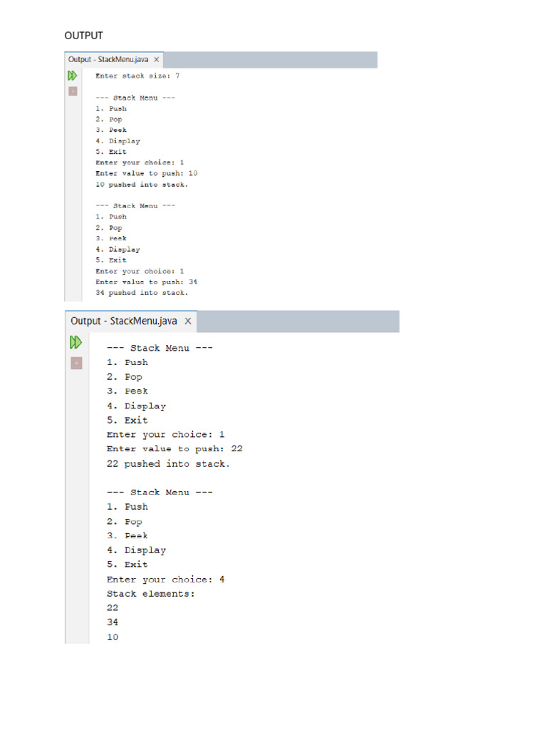Program 1a Output Stack in Java | PDF
